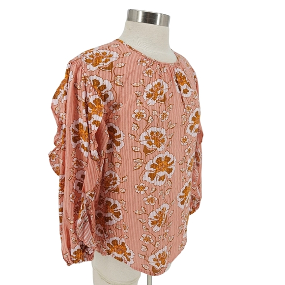 J.CREW Shirt Pink Climbing Floral Ruffle Long Sleeve Button Back Top XS - Picture 3 of 9